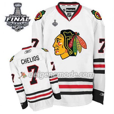 Reebok Herren Eishockey Chicago Blackhawks Trikot Chris Chelios #7 Auswärts Weiß 2015 Stanley Cup
