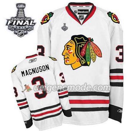 Reebok Herren Eishockey Chicago Blackhawks Trikot Keith Magnuson #3 Auswärts Weiß 2015 Stanley Cup