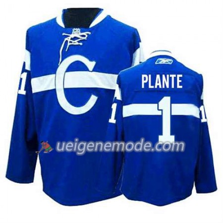 Reebok Herren Eishockey Montreal Canadiens Trikot Jacques Plante #1 Ausweich Bleu
