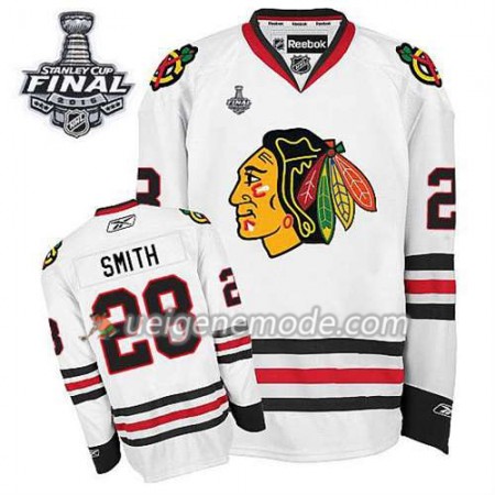 Reebok Herren Eishockey Chicago Blackhawks Trikot Ben Smith #28 Auswärts Weiß 2015 Stanley Cup