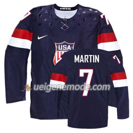 Reebok Herren Eishockey Premier Olympic-USA Team Trikot Paul Martin #7 Auswärts Blau