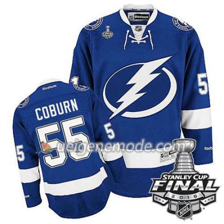 Reebok Eishockey Tampa Bay Lightning Trikot Braydon Coburn #55 Bleu Heim 2016 Stanley Cup