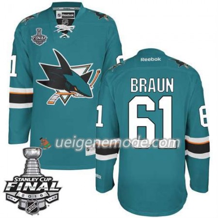 Reebok Eishockey San Jose Sharks Trikot Justin Braun #61 Teal Heim 2016 Stanley Cup