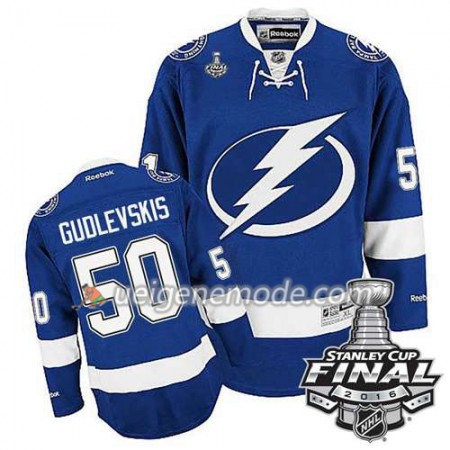 Reebok Eishockey Tampa Bay Lightning Trikot Kristers Gudlevskis #50 Bleu Heim 2016 Stanley Cup