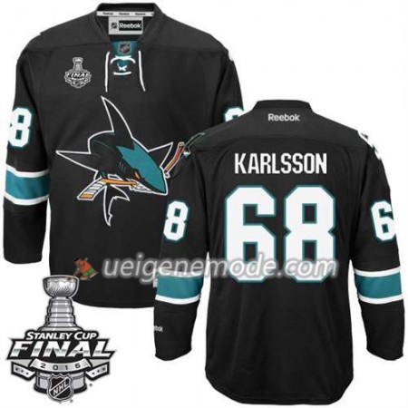 Reebok Eishockey San Jose Sharks Trikot Melker Karlsson #68 Schwarz Ausweich 2016 Stanley Cup