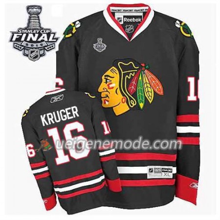 Reebok Herren Eishockey Chicago Blackhawks Trikot Marcus Kruger #16 Ausweich Schwarz 2015 Stanley Cup