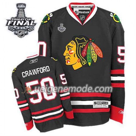 Reebok Herren Eishockey Chicago Blackhawks Trikot Corey Crawford #50 Ausweich Schwarz 2015 Stanley Cup