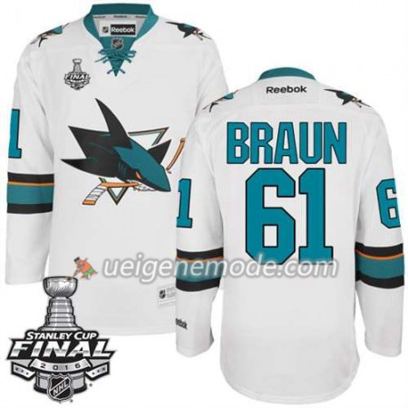 Reebok Eishockey San Jose Sharks Trikot Justin Braun #61 Weiß Auswärts 2016 Stanley Cup