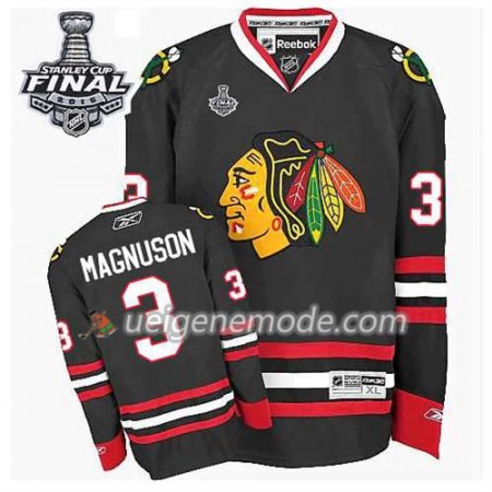 Reebok Herren Eishockey Chicago Blackhawks Trikot Keith Magnuson #3 Ausweich Schwarz 2015 Stanley Cup