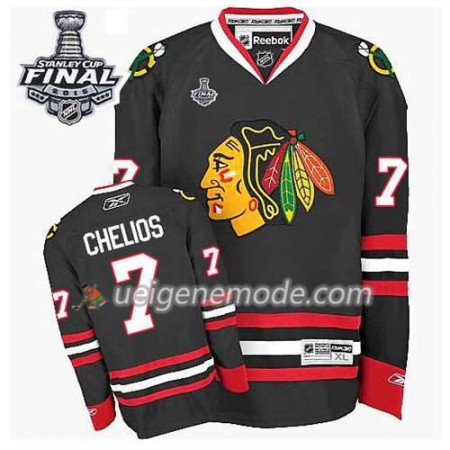 Reebok Herren Eishockey Chicago Blackhawks Trikot Chris Chelios #7 Ausweich Schwarz 2015 Stanley Cup