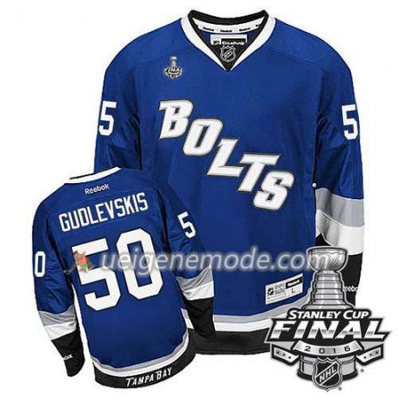 Reebok Eishockey Tampa Bay Lightning Trikot Kristers Gudlevskis #50 Bleu Ausweich 2016 Stanley Cup