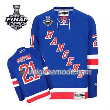 Reebok Herren Eishockey New York Rangers Trikot Derek Stepan #21 Heim Blau 2014 Stanley Cup