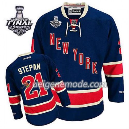 Reebok Herren Eishockey New York Rangers Trikot Derek Stepan #21 Ausweich Blau 2014 Stanley Cup