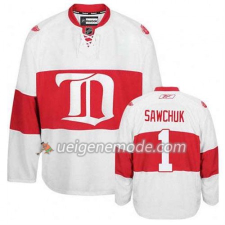 Reebok Herren Eishockey Detroit Red Wings Trikot Terry Sawchuk #1 Ausweich Weiß