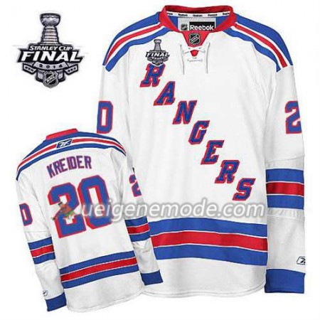 Reebok Herren Eishockey New York Rangers Trikot Chris Kreider #20 Auswärts Weiß 2014 Stanley Cup