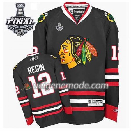 Reebok Herren Eishockey Chicago Blackhawks Trikot Peter Regin #12 Ausweich Schwarz 2015 Stanley Cup
