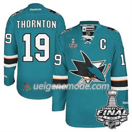 Reebok Eishockey San Jose Sharks Trikot Joe Thornton Captain #19 Teal Heim 2016 Stanley Cup