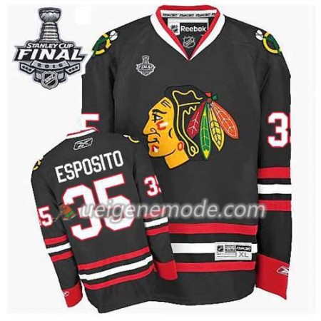 Reebok Herren Eishockey Chicago Blackhawks Trikot Tony Esposito #35 Ausweich Schwarz 2015 Stanley Cup