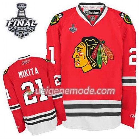 Reebok Herren Eishockey Chicago Blackhawks Trikot Stan Mikita #21 Heim Rot 2015 Stanley Cup