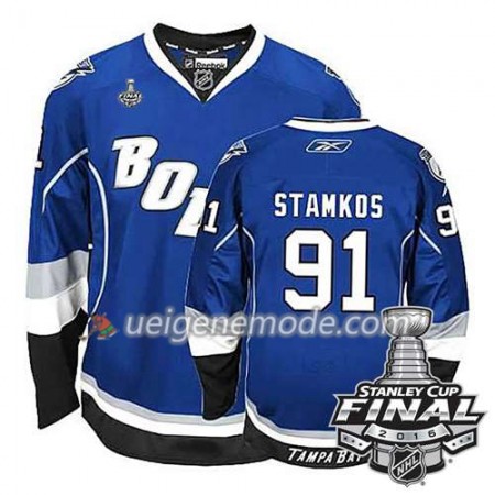Reebok Eishockey Tampa Bay Lightning Trikot Steven Stamkos #91 Bleu Ausweich 2016 Stanley Cup